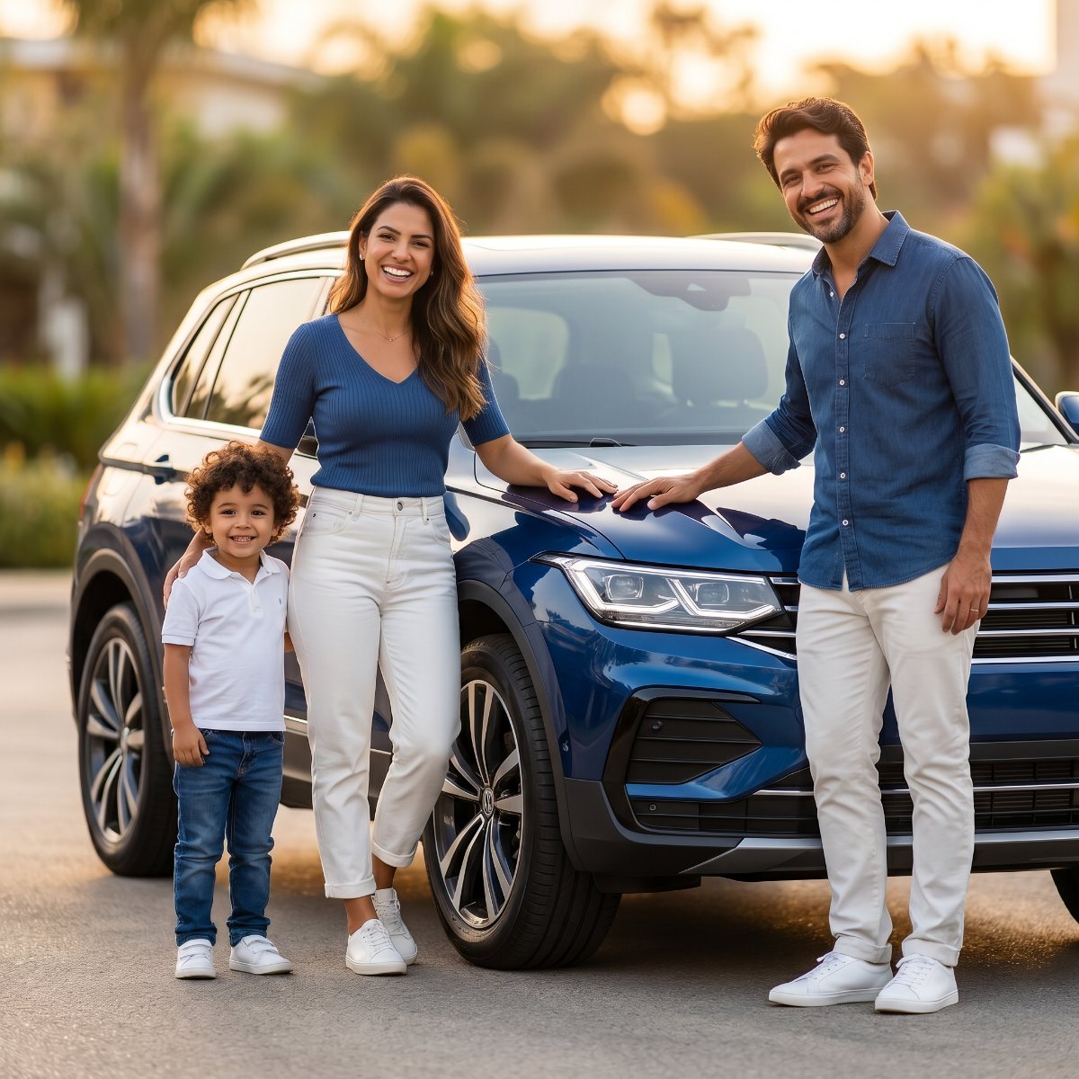 Família feliz com o carro novo